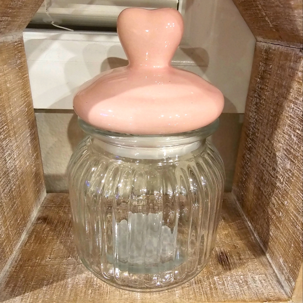 Pink Heart Valentines Glass Jar - Clear glass